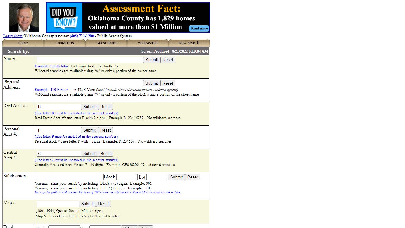 WP50 Oklahoma County Assessor Default Search Page